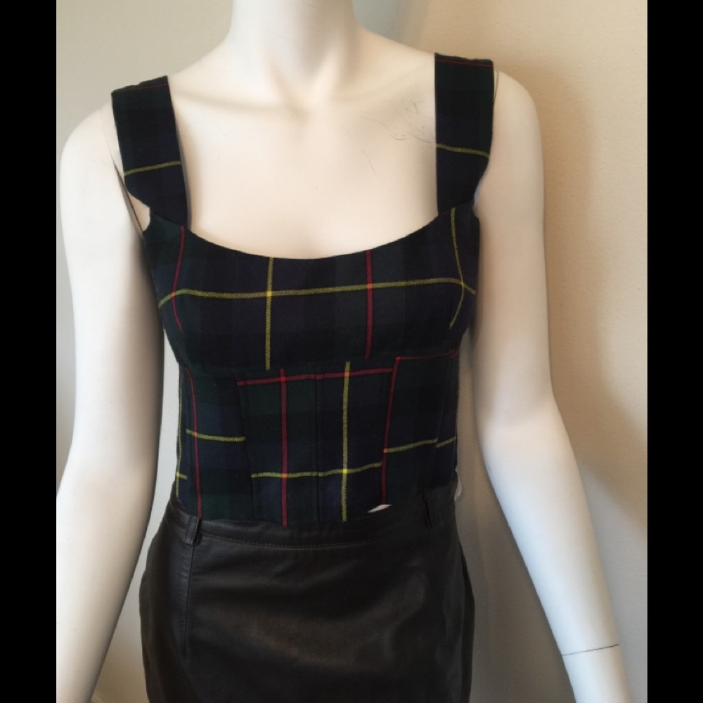 NWT Hache wool fully lined plaid cropped top